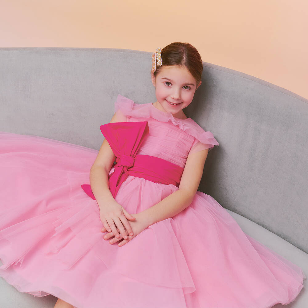 Marchesa Kids Couture-Girls Pink Tulle Bow Dress | Childrensalon
