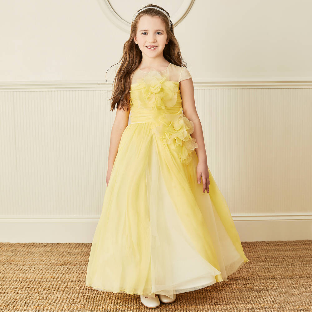 Marchesa Kids Couture-Girls Yellow Silk Dress | Childrensalon