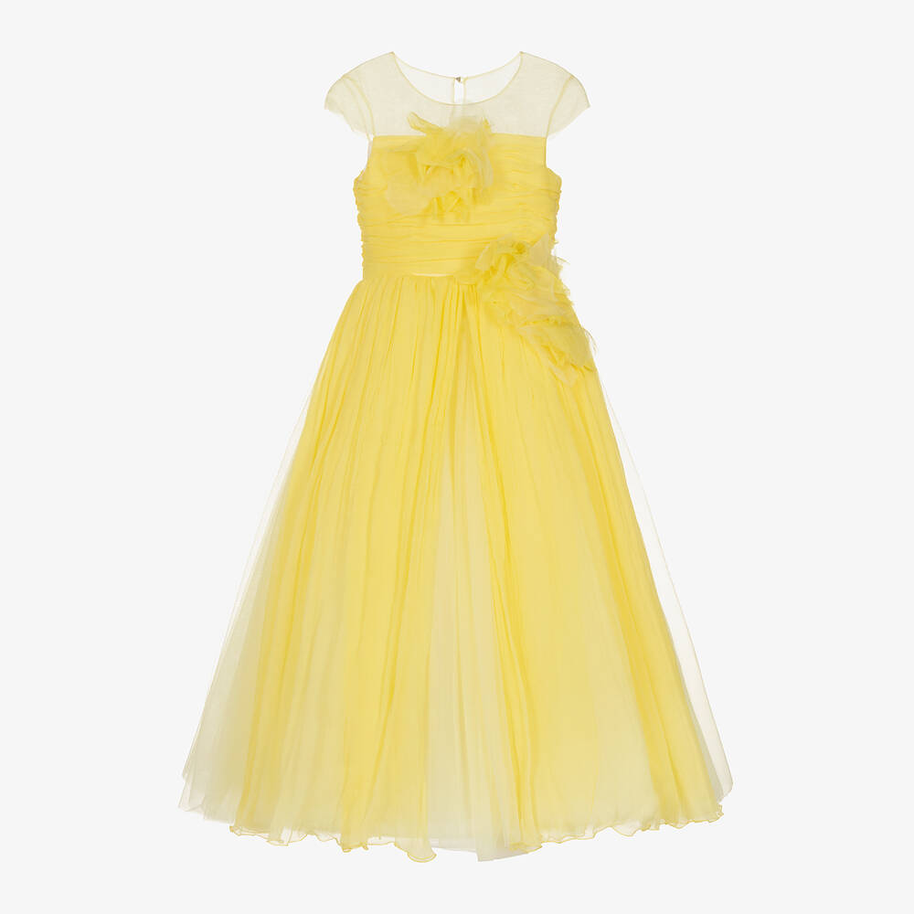 Marchesa Kids Couture - فستان حرير وأورغانزا لون أصفر | Childrensalon