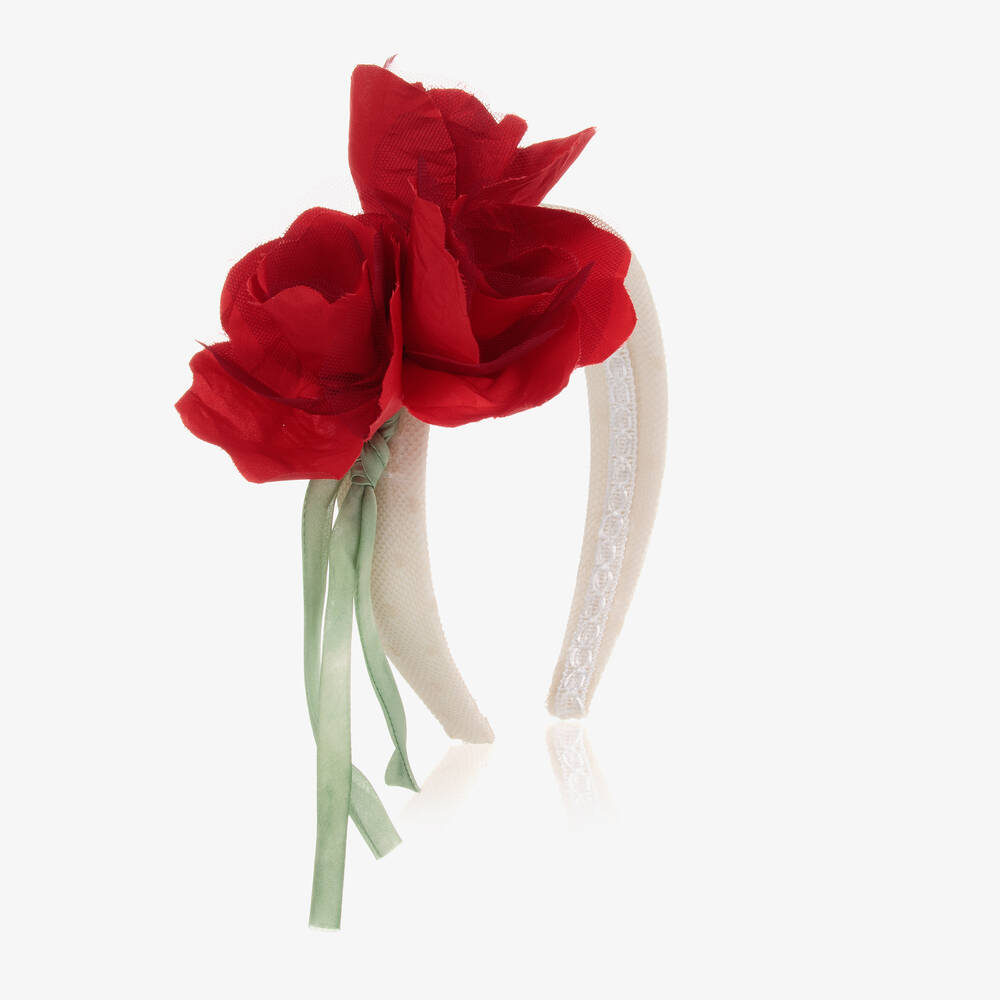 Marchesa Couture Kids' Girls Ivory Floral Hairband In Red