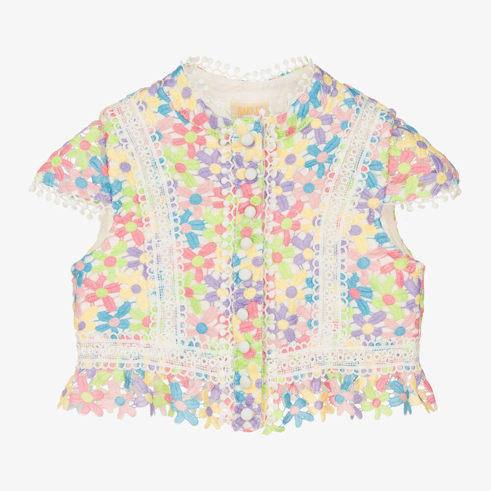 Marlo Kids - Разноцветная кружевная блузка в цветочек для девочек | Childrensalon
