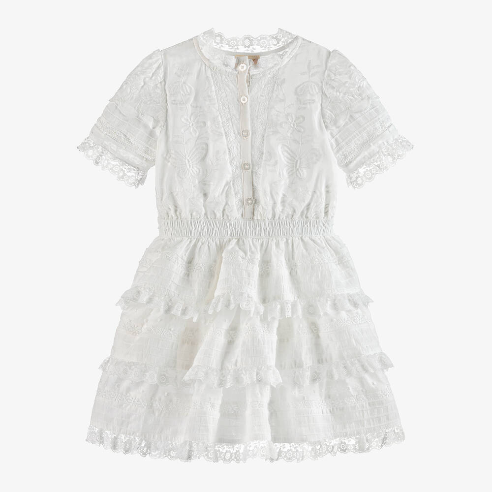 Marlo Kids - Girls Ivory Cotton & Silk Dress | Childrensalon