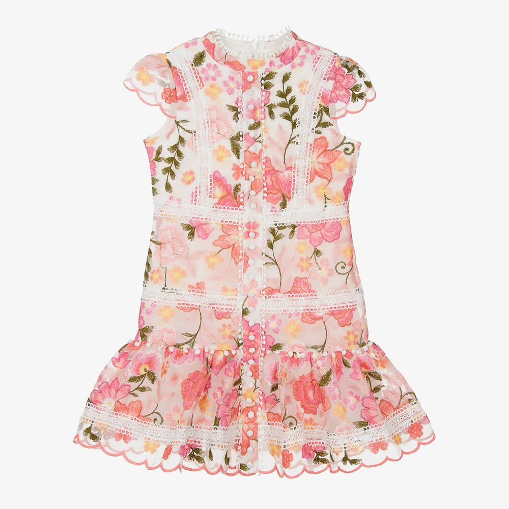 Marlo Kids - Girls Pink Embroidered Floral Dress | Childrensalon