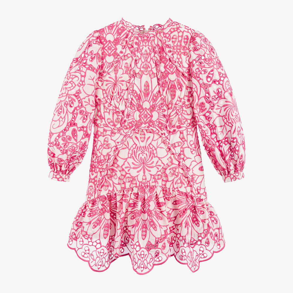 Marlo Kids - Girls Pink Embroidered Floral Dress | Childrensalon