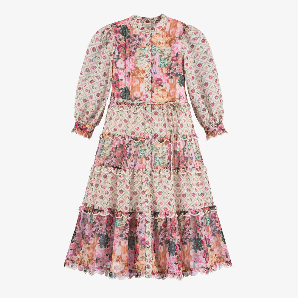 Marlo Kids - Girls Pink Floral Chiffon Dress | Childrensalon