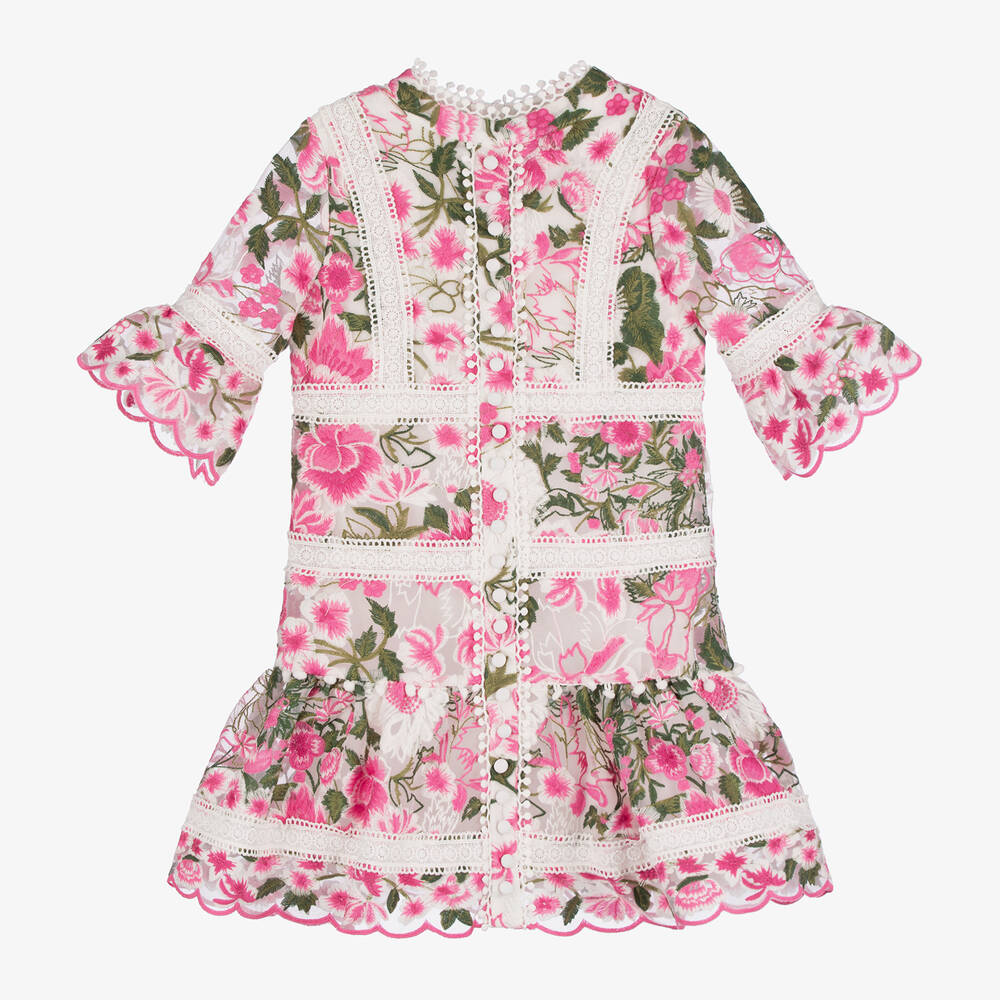 Marlo Kids - Girls Pink Floral Embroidered Dress | Childrensalon