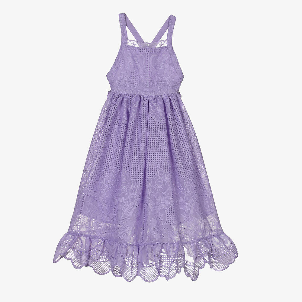 Shop Marlo Girls Purple Embroidered Cutwork Dress