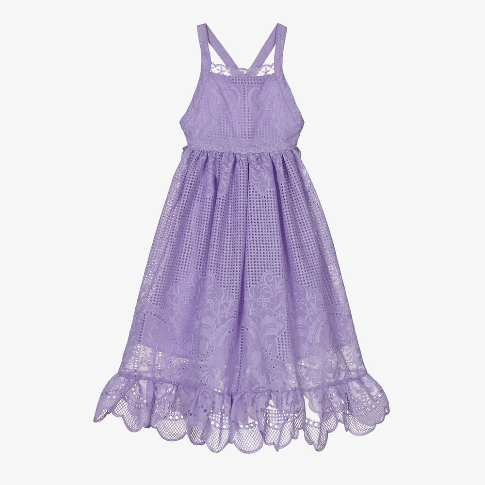 Marlo Kids - Girls Purple Embroidered Cutwork Dress | Childrensalon