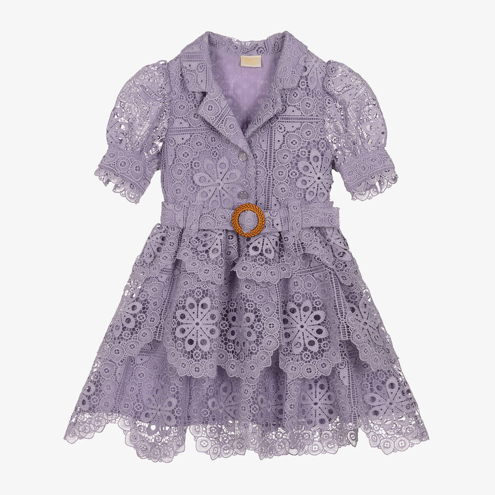 Marlo Kids - Girls Purple Guipure Lace Dress | Childrensalon