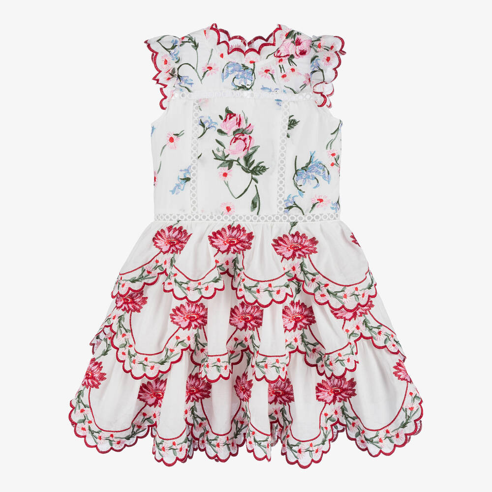 Marlo Kids - Girls White Cotton Floral Dress | Childrensalon