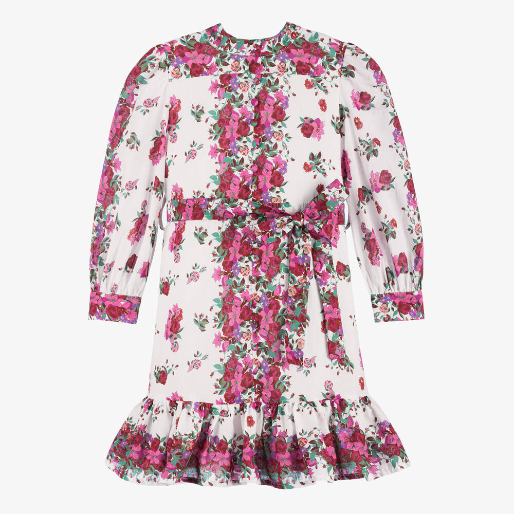 Marlo Kids - Girls White & Pink Floral Cotton Dress | Childrensalon