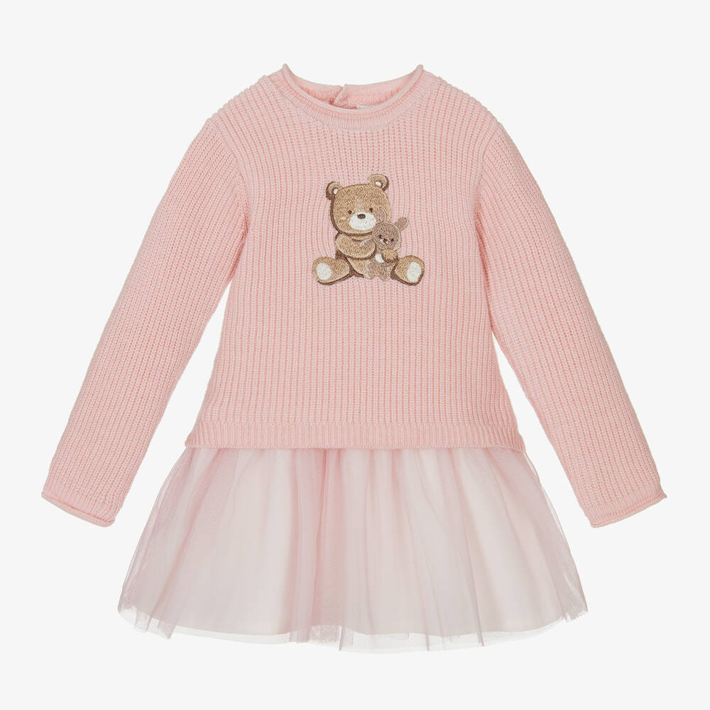 Mayoral Newborn - Baby Bears Pink Knit & Tulle Bear Dress | Childrensalon