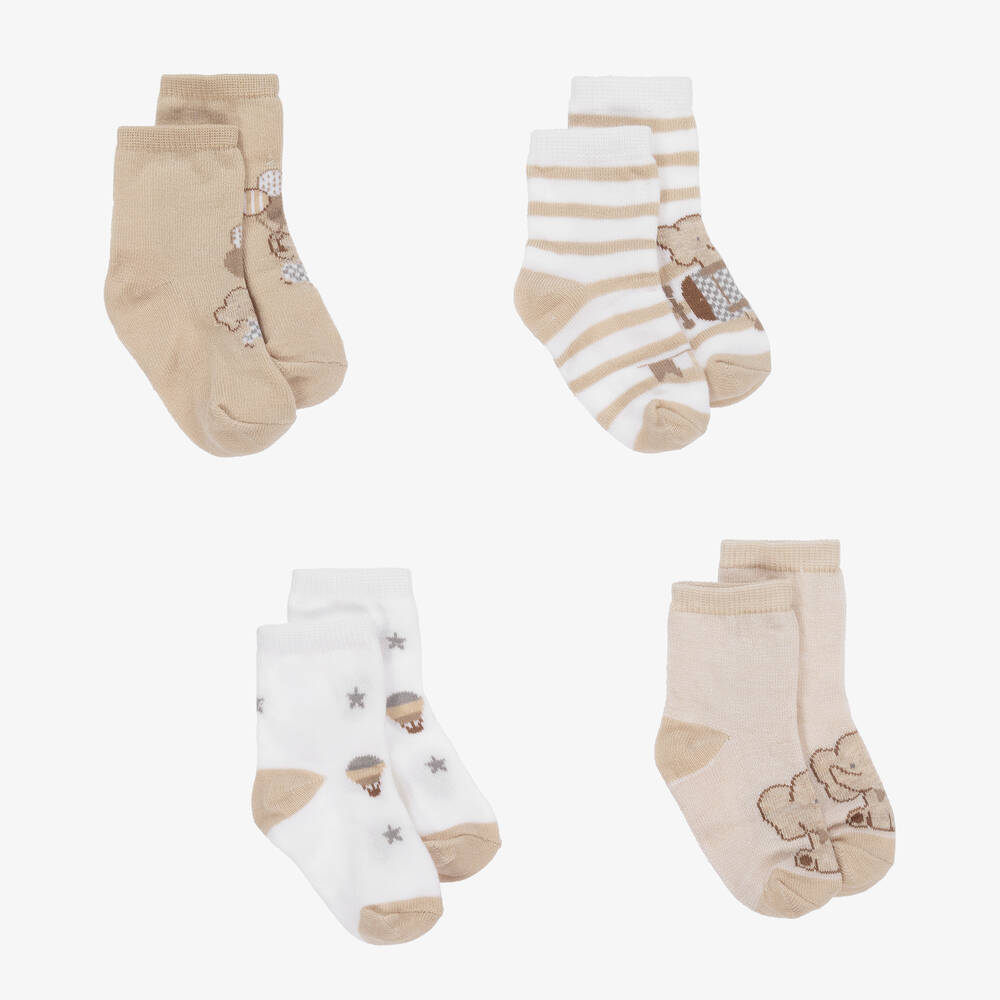 Mayoral Newborn - Baby Beige Cotton Socks (4 Pack) | Childrensalon
