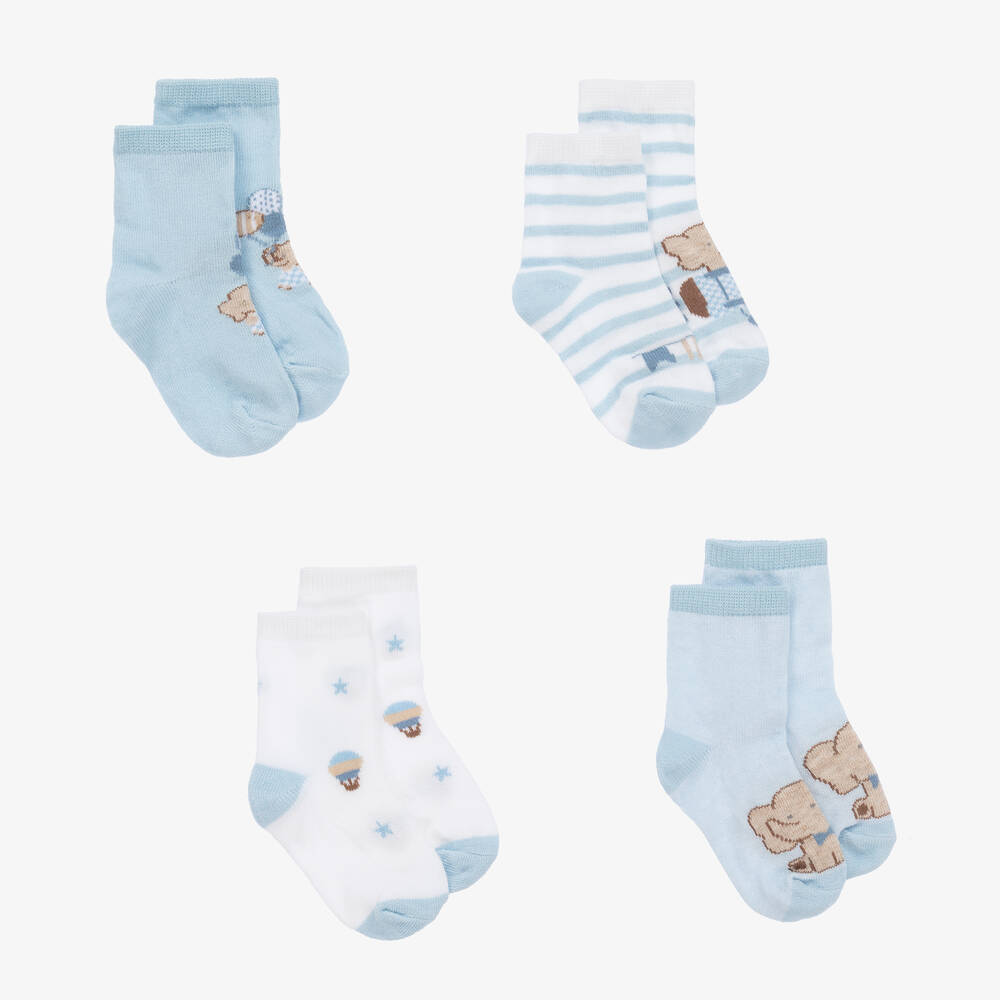 Mayoral Newborn - Baby Blue  Cotton Socks (4 Pack) | Childrensalon