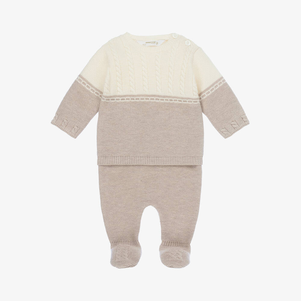 Mayoral Newborn - Baby Boys Beige 2 Piece Babygrow | Childrensalon