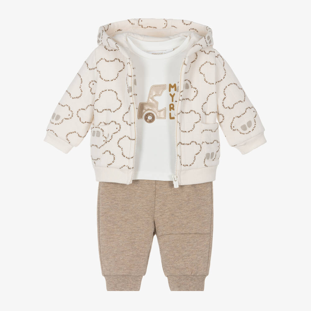 Mayoral Newborn - Baby Boys Beige Cotton Tracksuit Set | Childrensalon