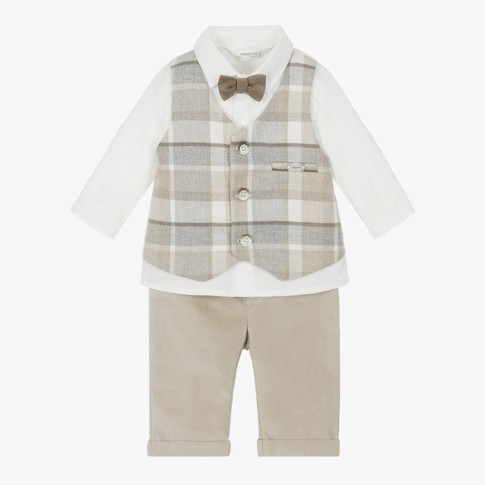 Mayoral Newborn - Baby Boys Beige Cotton Trouser Set | Childrensalon