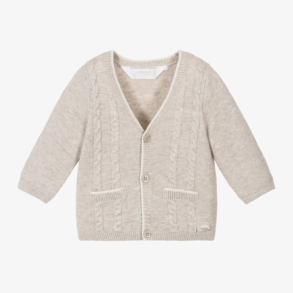 Mayoral Newborn - Baby Boys Beige Cotton & Wool Cardigan | Childrensalon