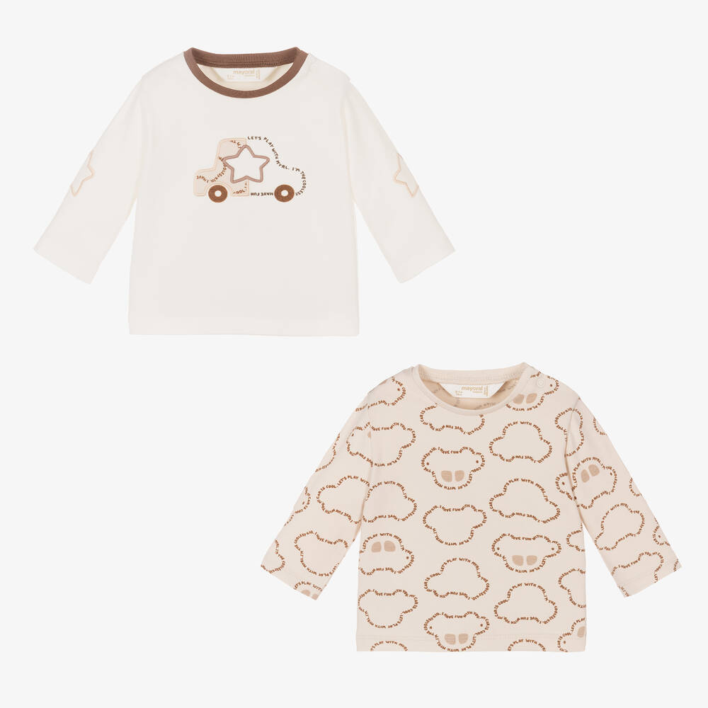 Mayoral Newborn - Baby Boys Beige & Ivory Cotton Tops (2 Pack) | Childrensalon