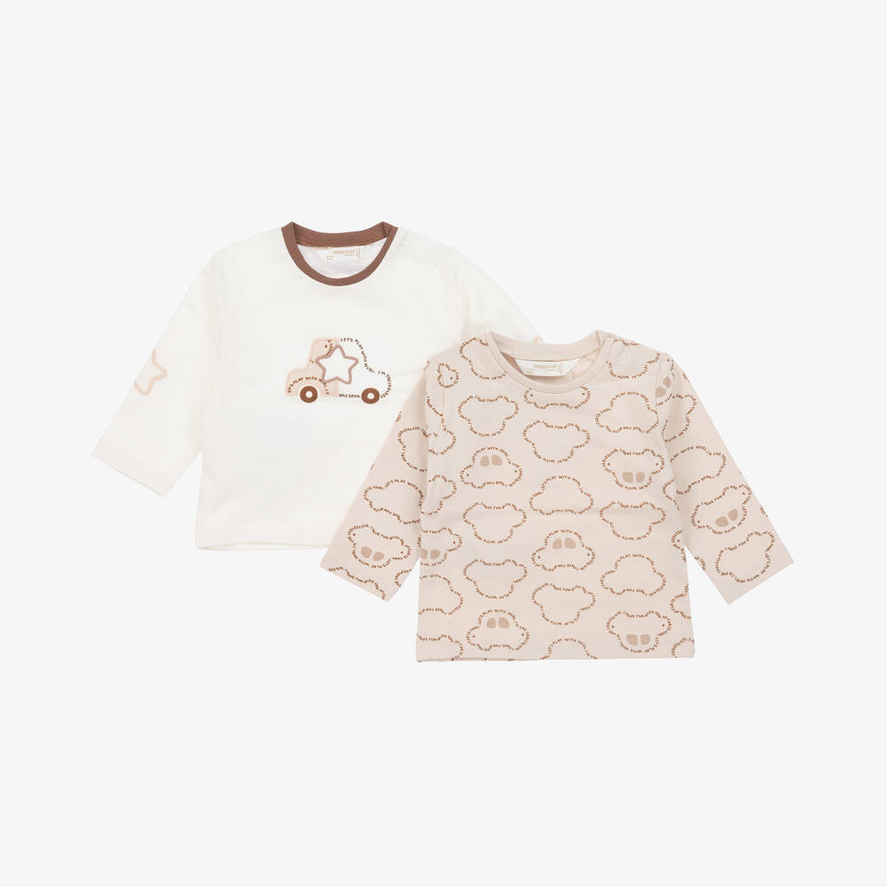 Mayoral Newborn - Baby Boys Beige & Ivory Cotton Tops (2 Pack) | Childrensalon