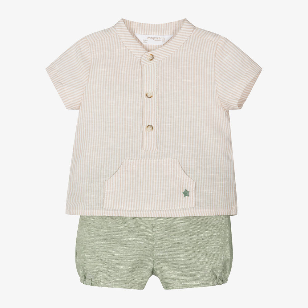 Shop Mayoral Newborn Baby Boys Beige Linen Shorts Set