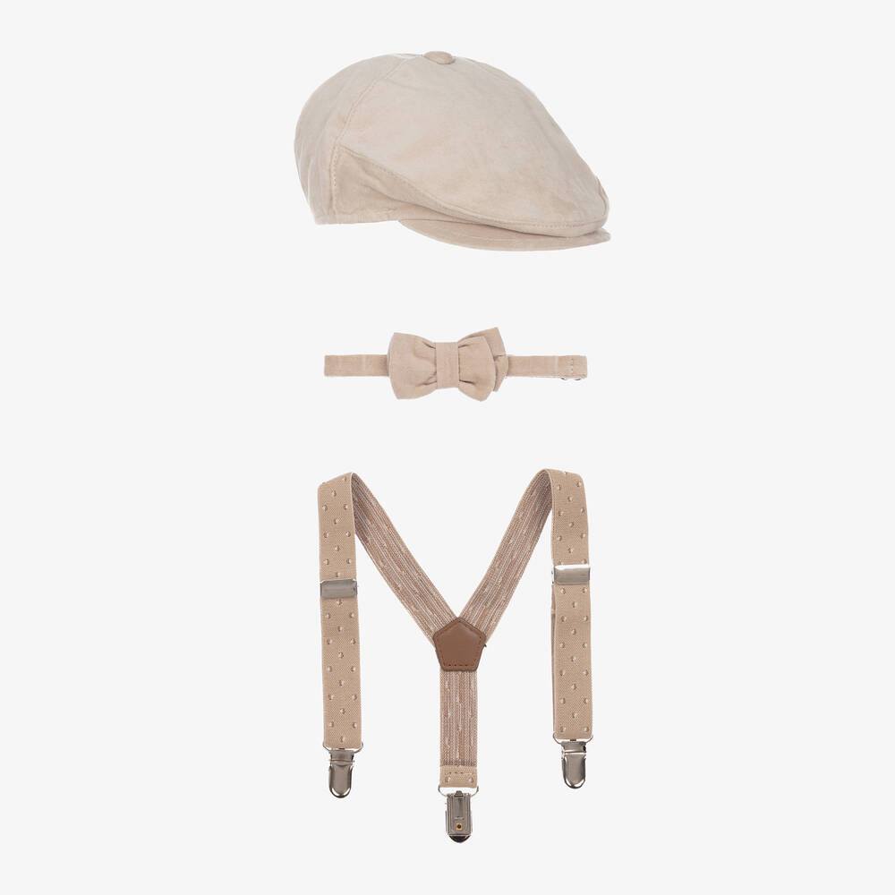 Mayoral Newborn - Baby Boys Beige Velvet Hat Set | Childrensalon