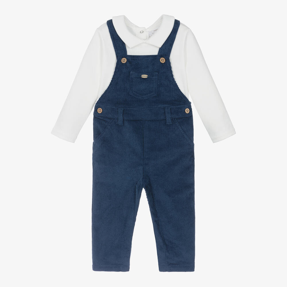 Mayoral Newborn - Baby Boys Blue Corduroy Dungaree Set | Childrensalon