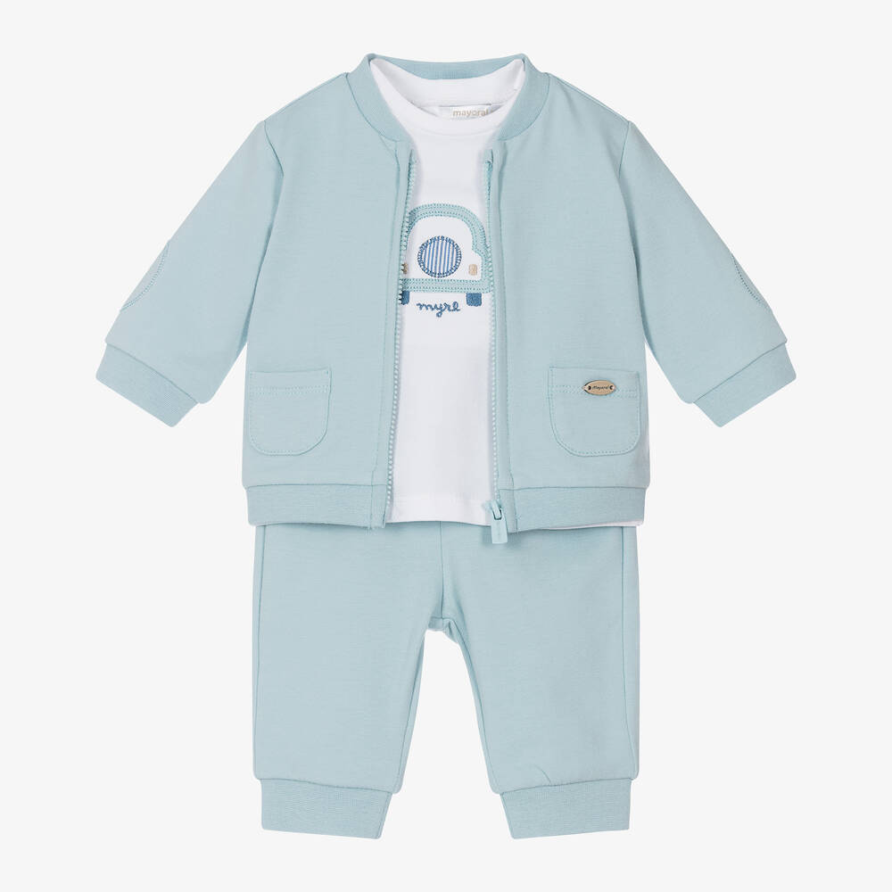 Mayoral Newborn - طقم بدلة رياضية قطن لون أزرق وأبيض للمواليد | Childrensalon