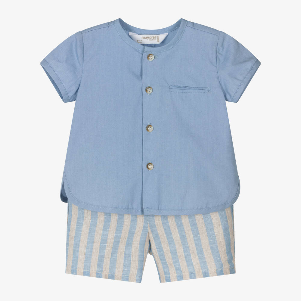 Mayoral Baby Boys Blue Cotton & Linen Shorts Set