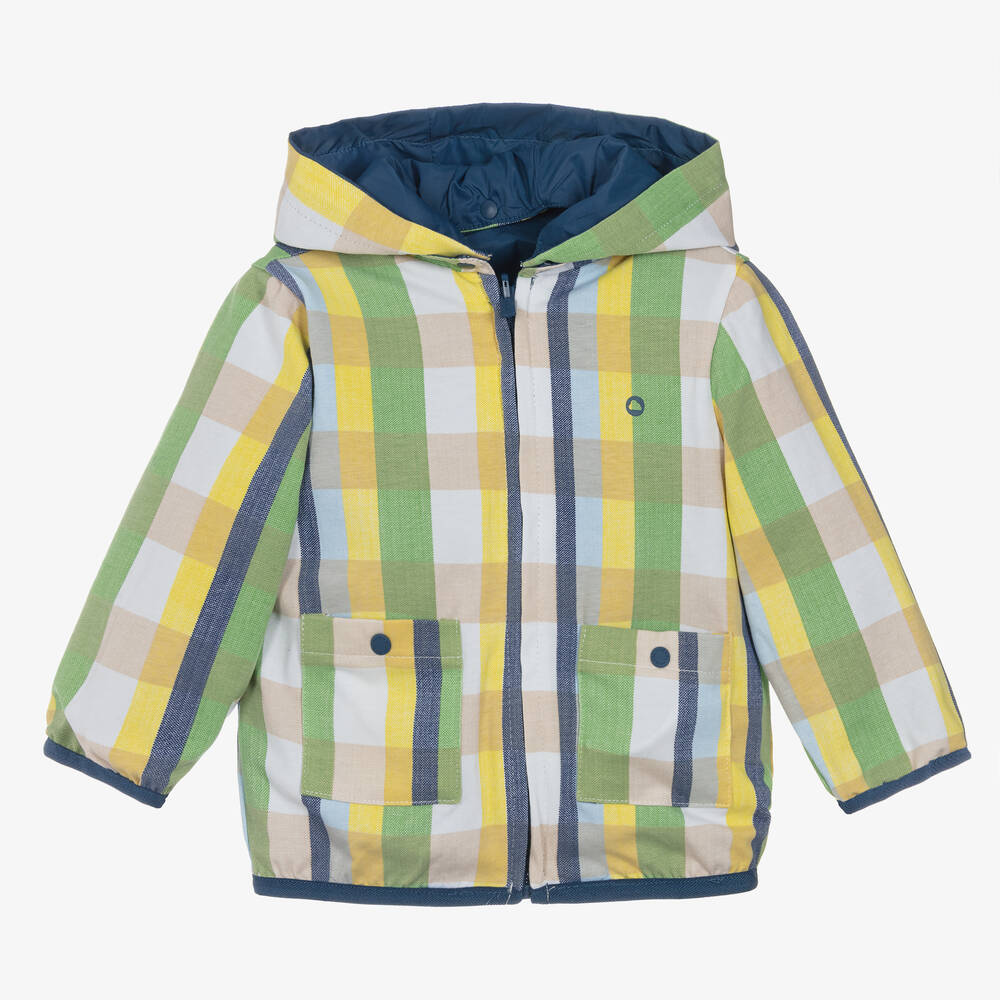 Mayoral Newborn - Baby Boys Blue & Green Reversible Jacket | Childrensalon