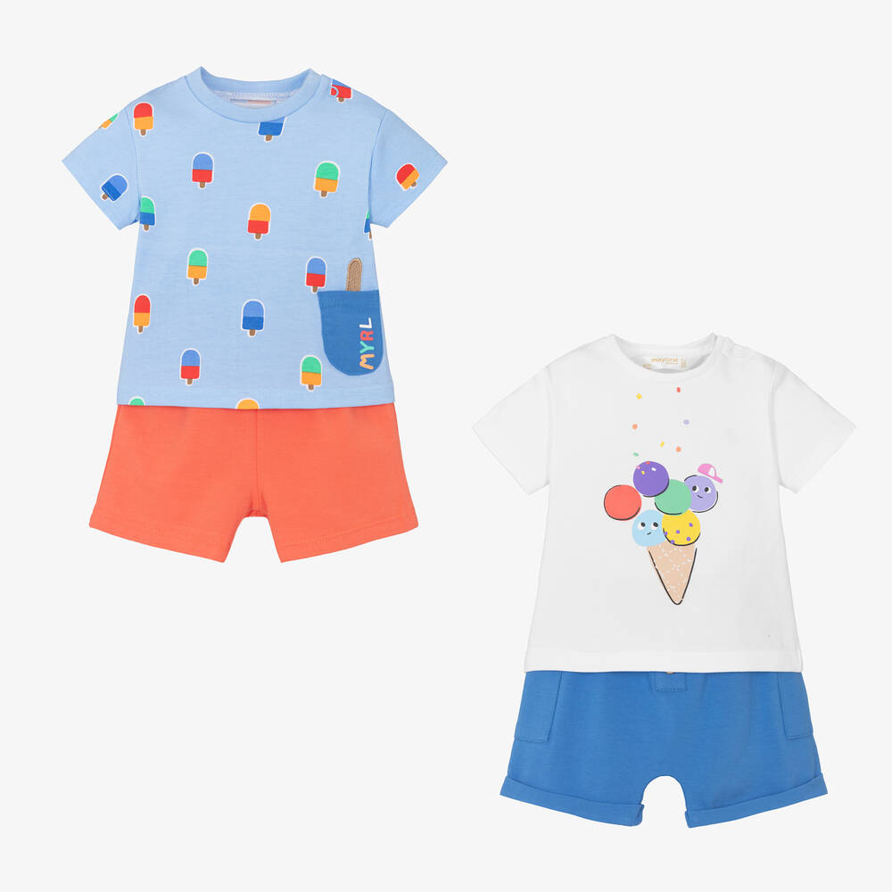 Mayoral Newborn - Baby Boys Blue Ice Cream Shorts Set (2 Pack) | Childrensalon