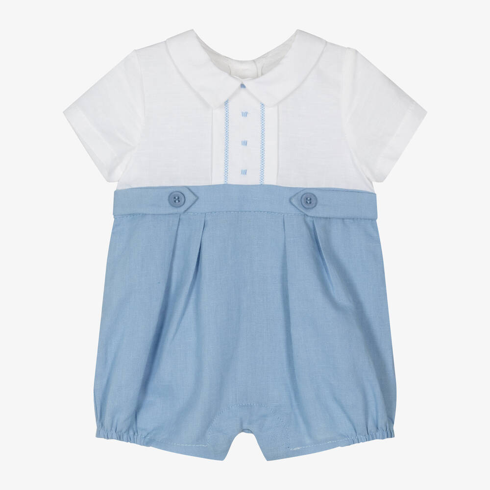 Mayoral - Baby Boys Blue Linen & Cotton Shortie | Childrensalon