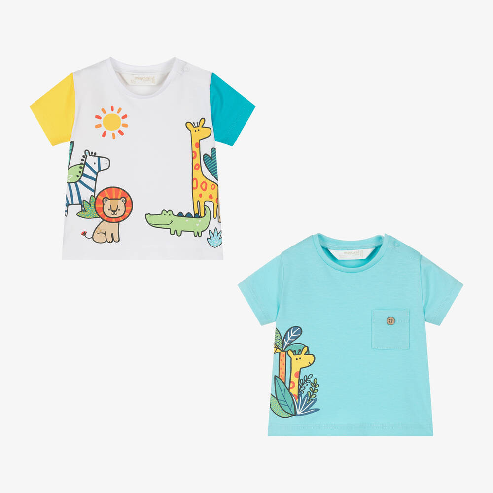 Mayoral - Baby Boys Blue Safari T-Shirts (2 Pack) | Childrensalon