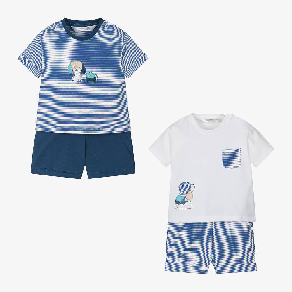 Mayoral Newborn - Baby Boys Blue Shorts Sets (2 Pack) | Childrensalon