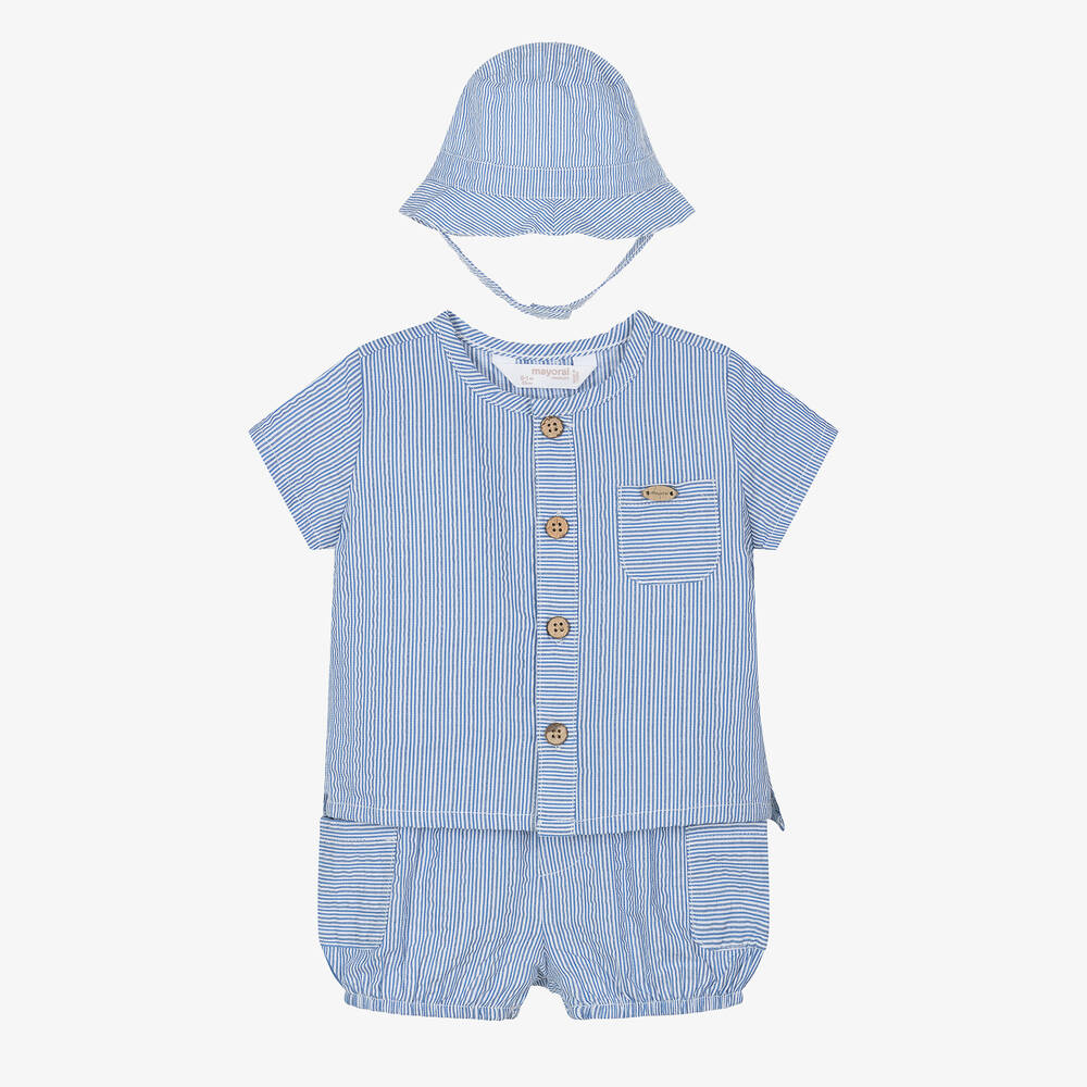 Mayoral Newborn - Baby Boys Blue Stripe Cotton Shorts Set | Childrensalon