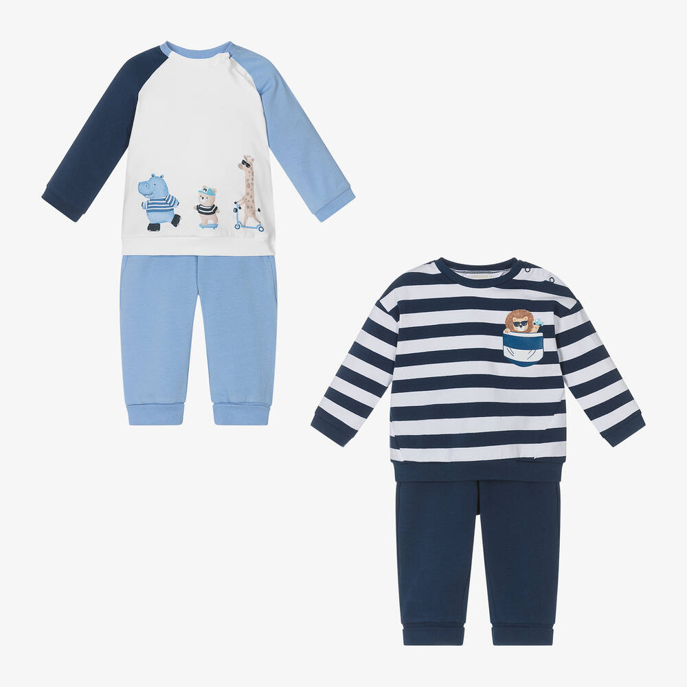 Mayoral Newborn - Baby Boys Blue Trouser Sets (2 Pack) | Childrensalon