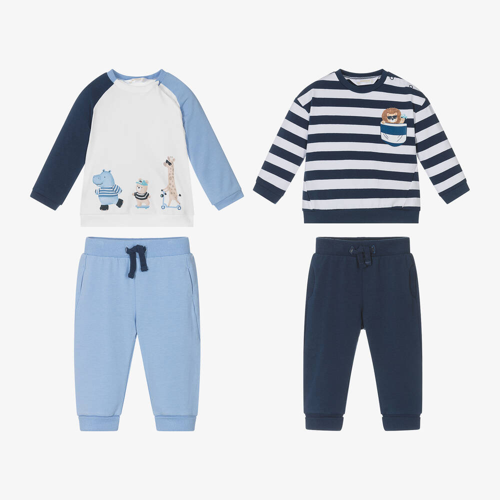 Shop Mayoral Newborn Baby Boys Blue Trouser Sets (2 Pack)