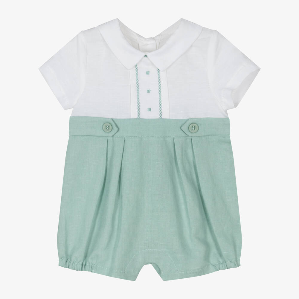 Mayoral - Baby Boys Green Linen & Cotton Shortie | Childrensalon