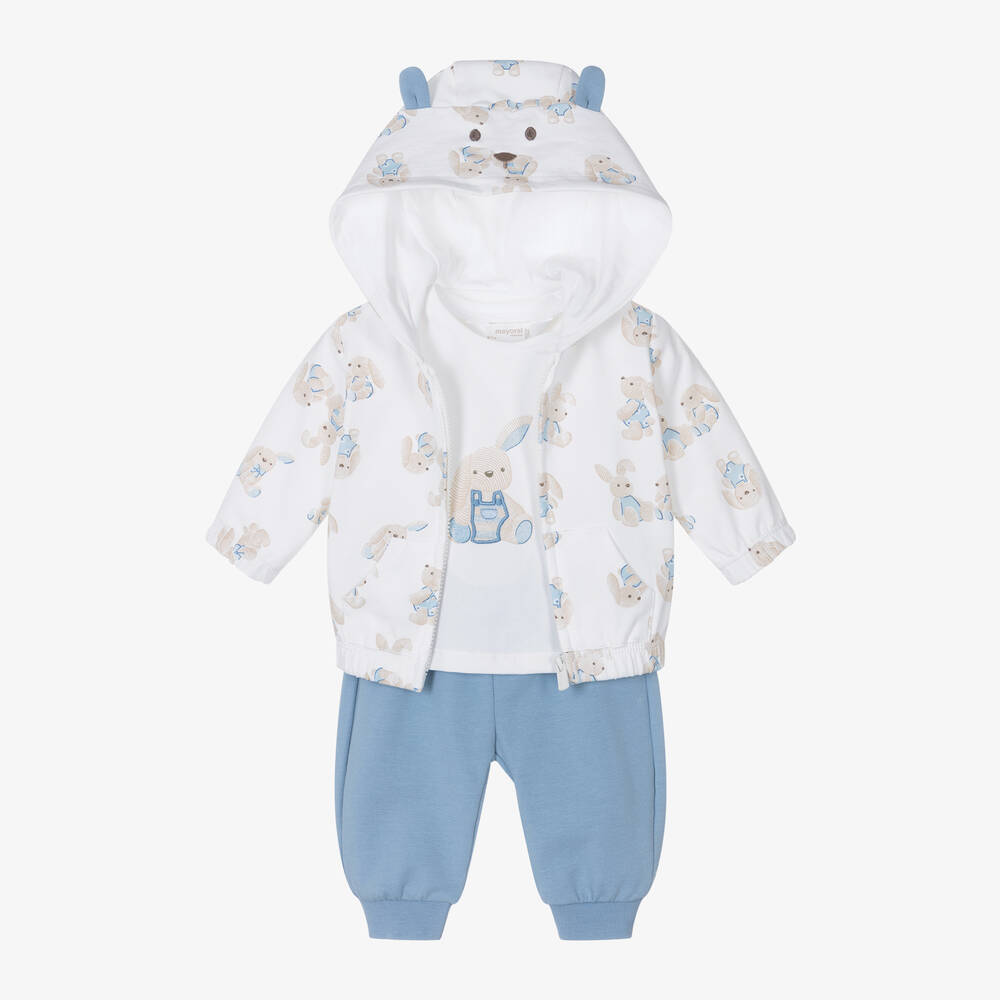 Mayoral - طقم بدلة رياضية قطن لون عاجي وأزرق للمواليد  | Childrensalon