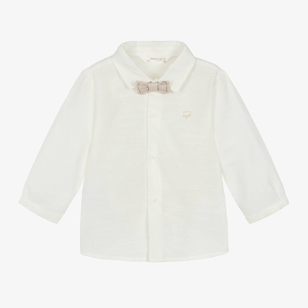 Shop Mayoral Newborn Baby Boys Ivory Cotton & Linen Shirt