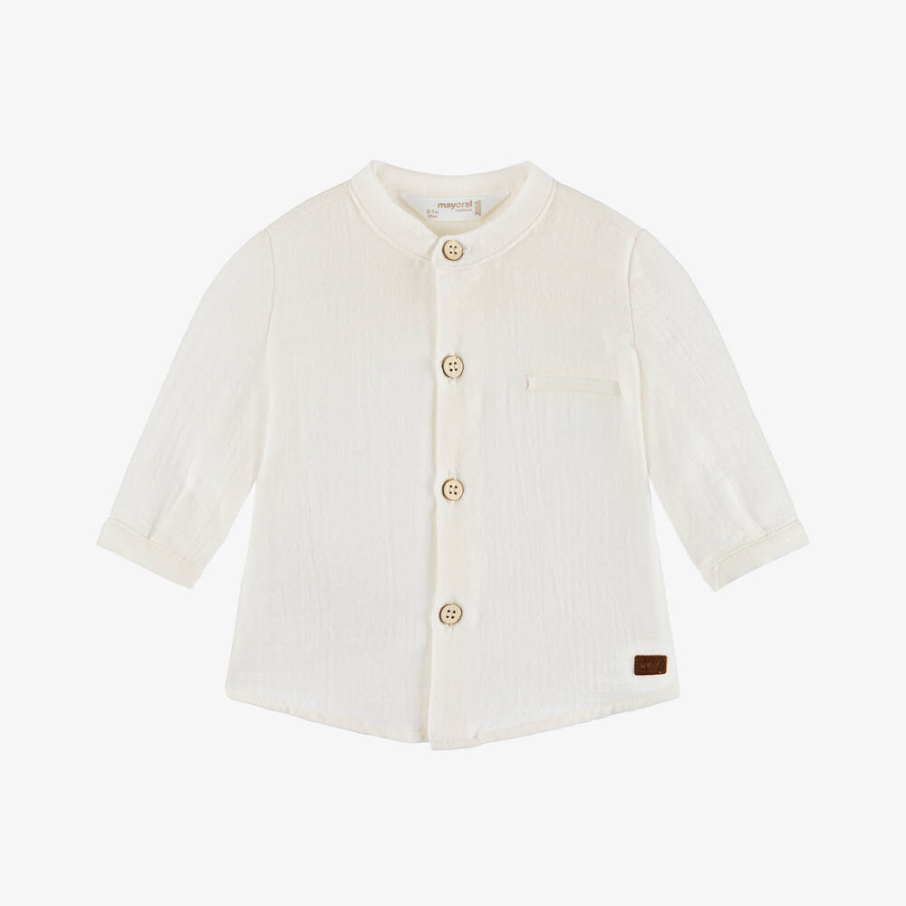 Mayoral Newborn - Baby Boys Ivory Cotton Shirt | Childrensalon