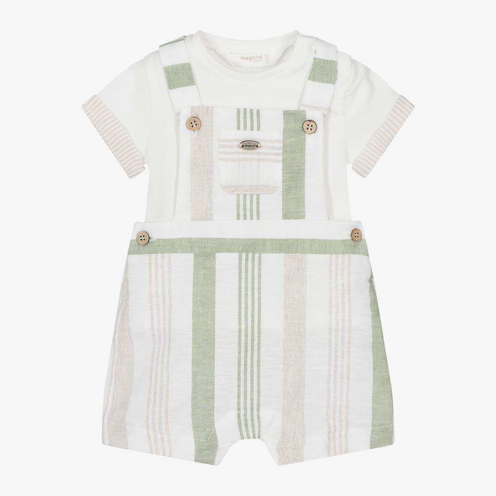 Mayoral - Baby Boys Ivory Striped Linen Shorts Set | Childrensalon