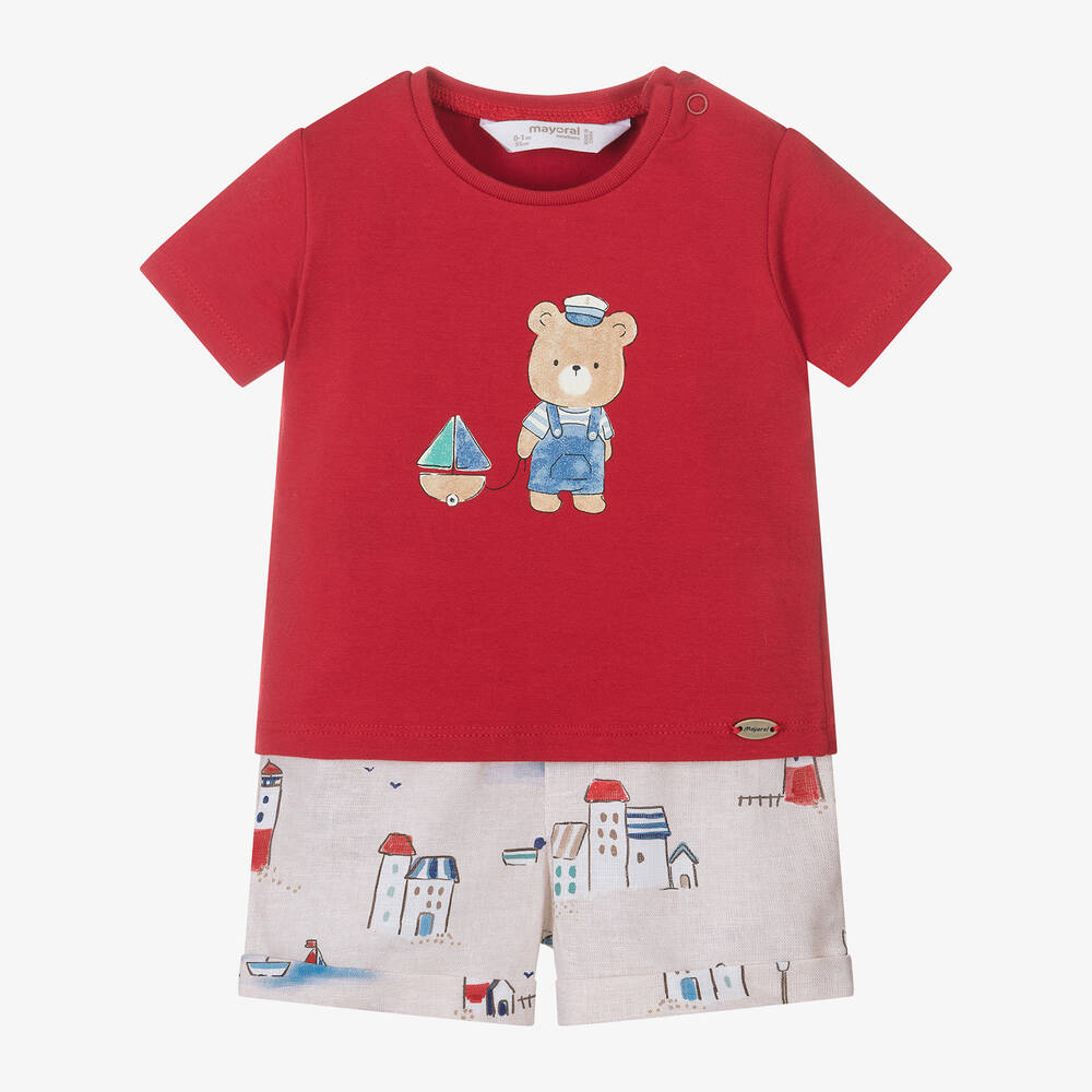 Mayoral - Baby Boys Red Cotton & Linen Shorts Set | Childrensalon