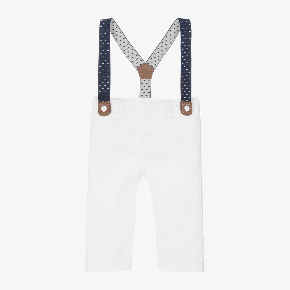 Mayoral Newborn - Baby Boys White Cotton Trousers | Childrensalon