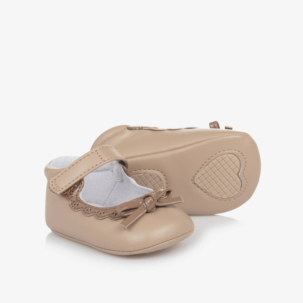 Mayoral Newborn - Baby Girls Beige Bow Pre-Walker Shoes | Childrensalon