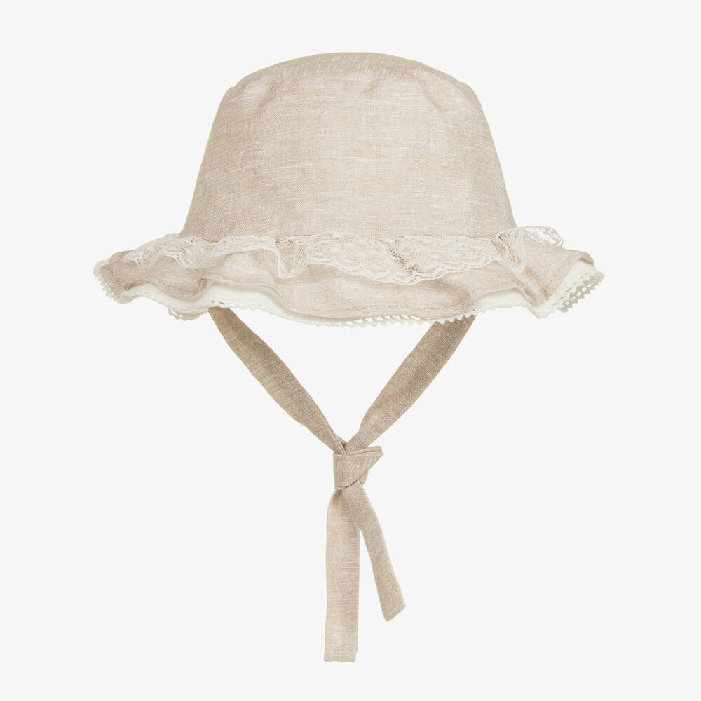 Mayoral Newborn - Baby Girls Beige Cotton & Linen Sun Hat | Childrensalon