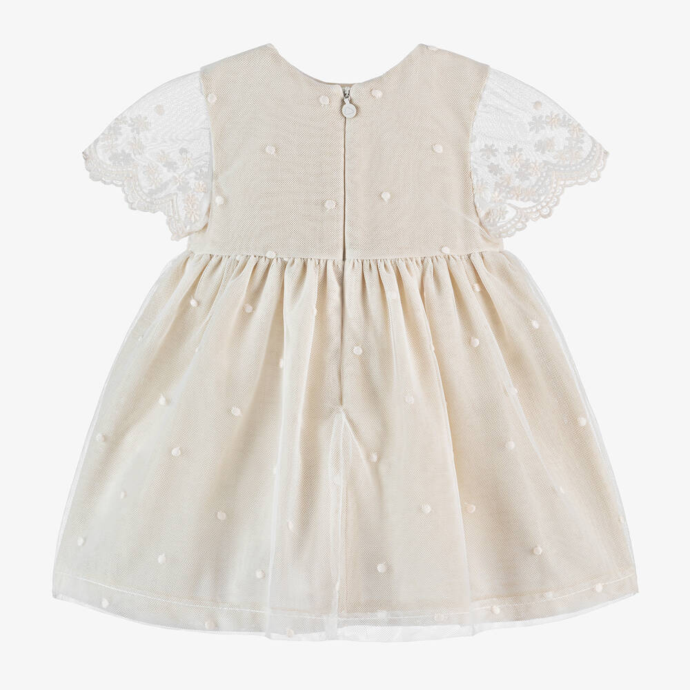 Mayoral - Baby Girls Beige Embroidered Tulle Dress | Childrensalon