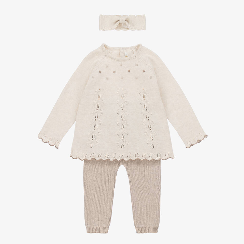 Mayoral - Ensemble pantalon en maille beige bébé fille | Childrensalon