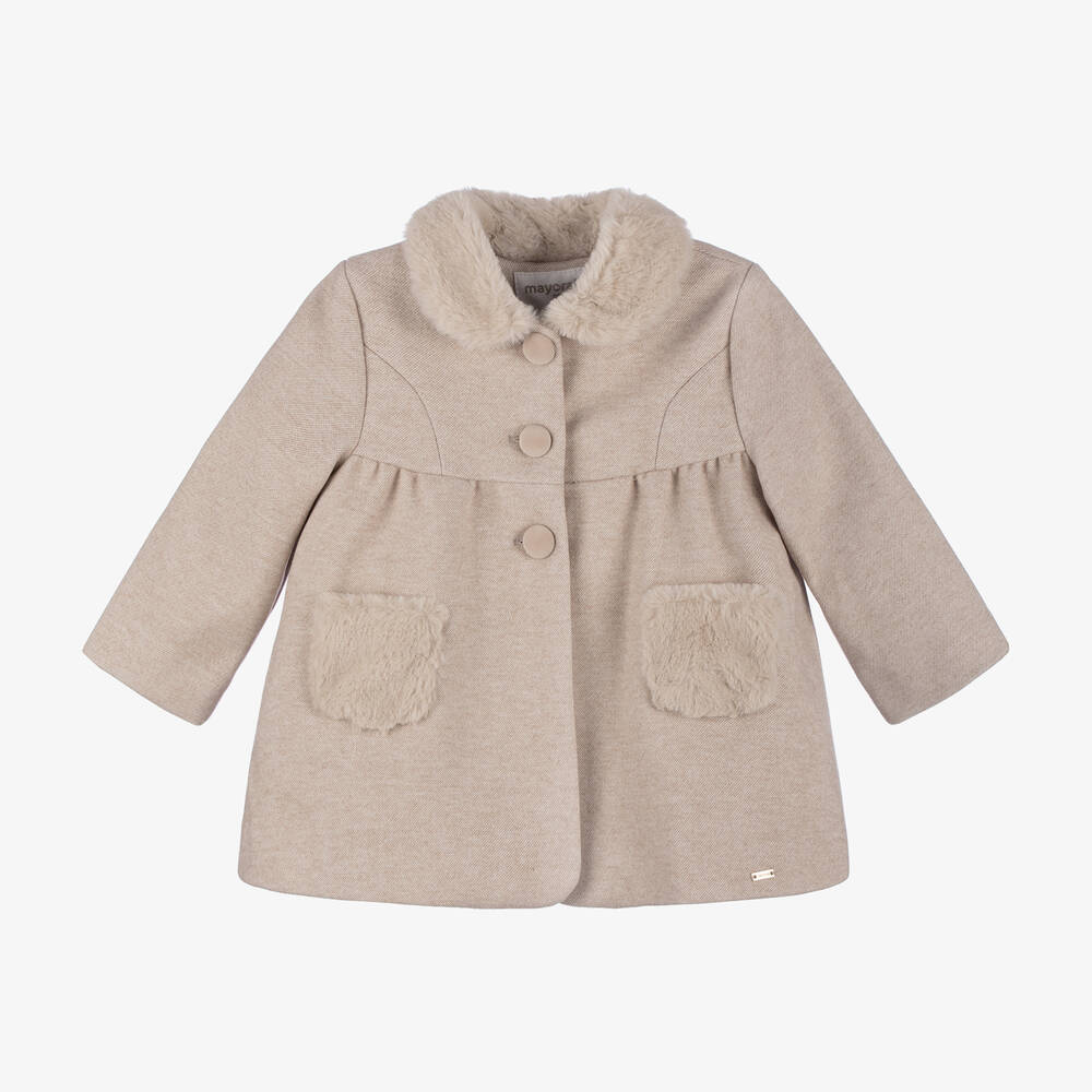 Mayoral Newborn - Baby Girls Beige Traditional Coat  | Childrensalon