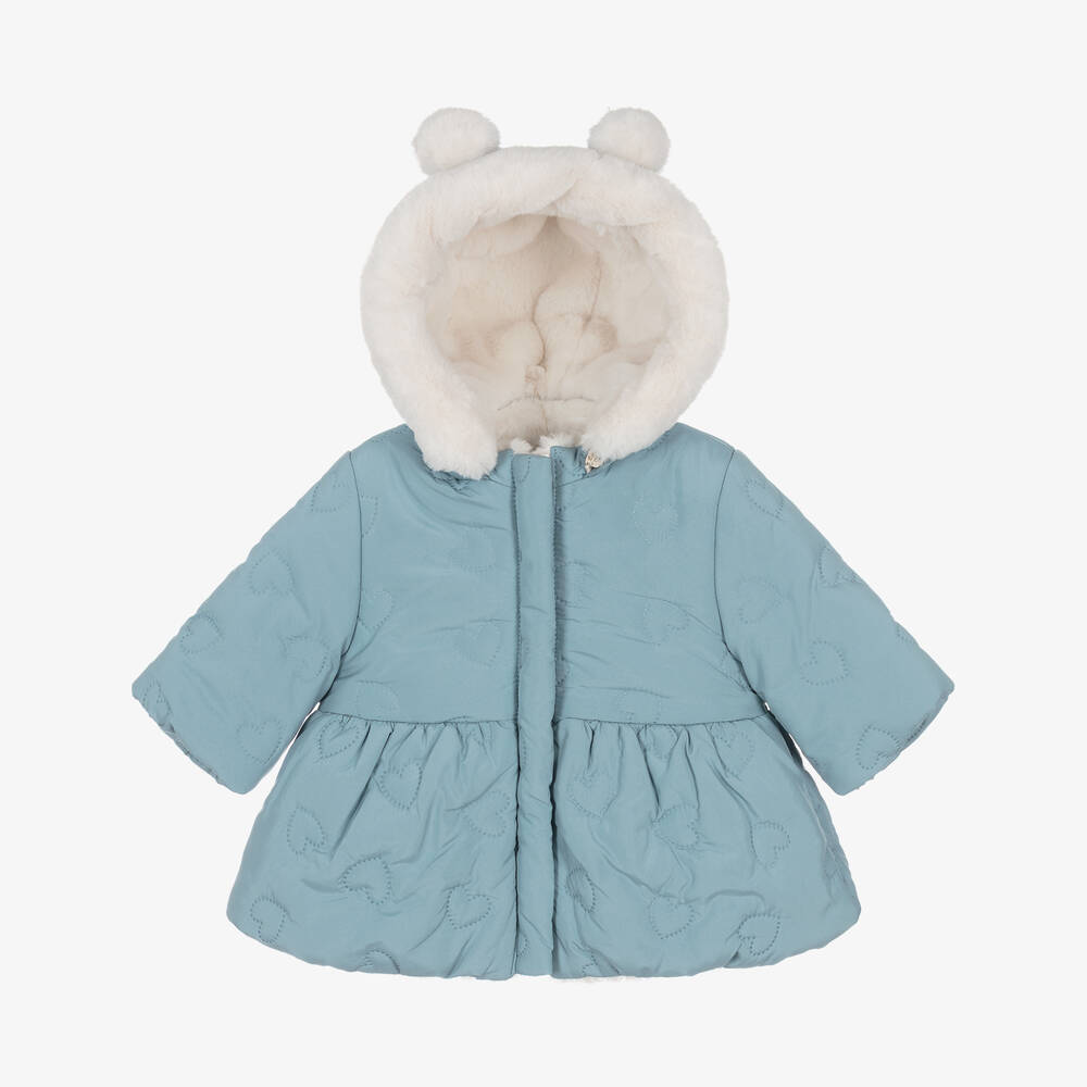 Mayoral Newborn - Baby Girls Blue Reversible Coat | Childrensalon